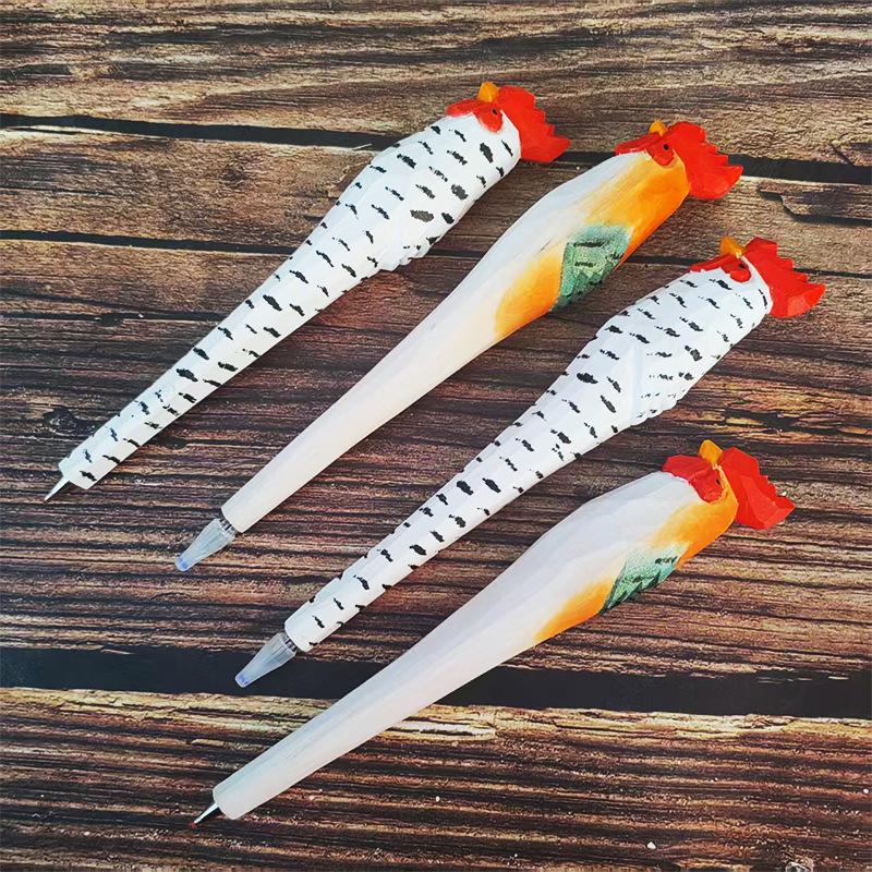 Hand-Carved Solid Wood Rooster Pen - Creative Gift for Students & Teachers