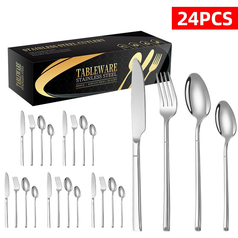 Stainless Steel Tableware Gift Box Set, Western Knight, Knife, Fork, Spoon, Hotel, 24 Pcs