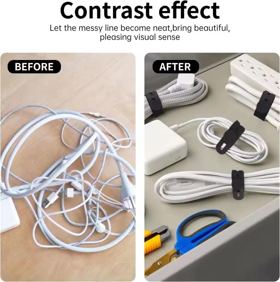 Cable Organizer Reusable Silicone Cable Ties Desk Winder Wire Management Clips for Earphone USB Cord Mouse Home Office Travel