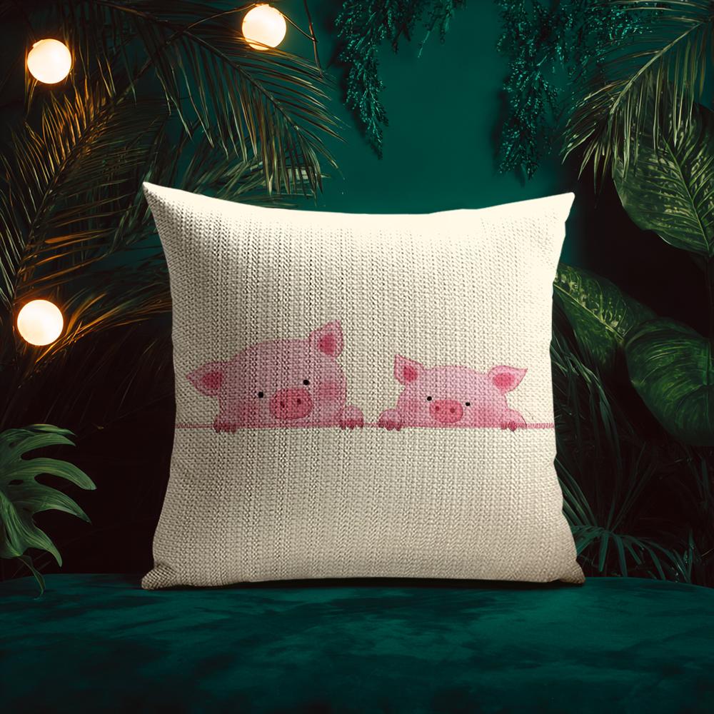 Pretty Elegant Cartoon Cute Pink Pig Cushion Cover Silky Elegant Comfort Sofa Bed Invisible Zipper Beach Pillowcase