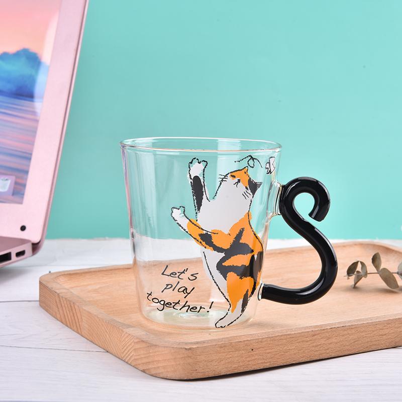 250 ml süße Katze Glas Saft Kaffeetasse Milch Tee Kaffee Glas Becher Katze Schwanz Griff