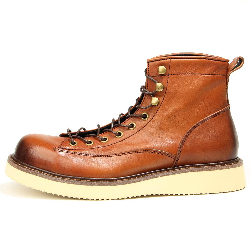

Men s Vintage Leather Hiking Boots, Hand-Rubbed Combat Ankle Boots, Top Grain Cowhide Motorcycle Boots High Top 44 коричневий