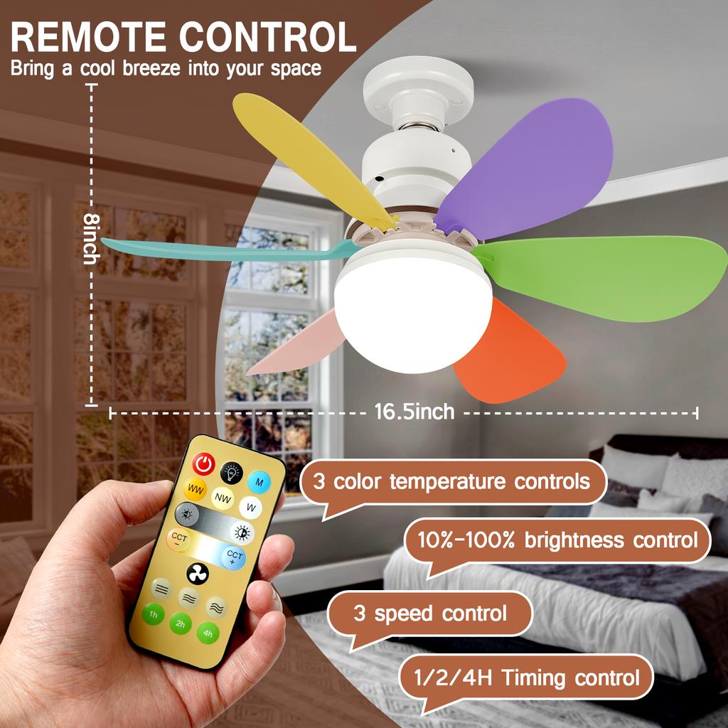 Socket Fan Light with Remote Screw Ceiling Fans with Lights E26 Base Light Fan 3 Dimmable Socket Fan with Light for Bathroom