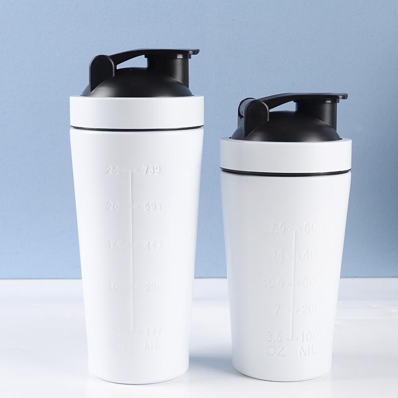 500ML/750ML Edelstahl Protein Pulver Shaker Flasche mit Stahlkugel und Skala Auslaufsicher Fitnessstudio Fitness Sport Molke Shakes Cu