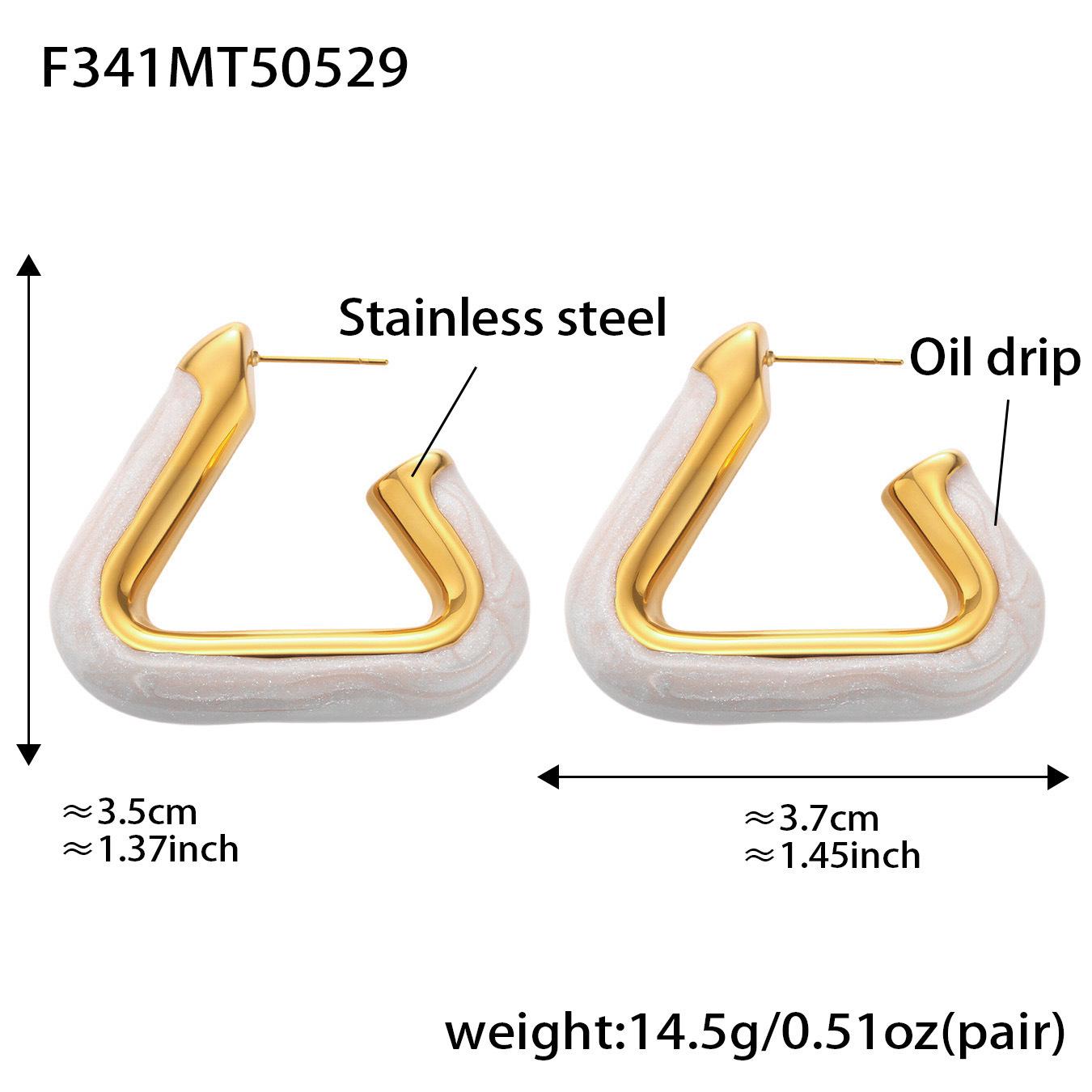 Qiong Yao Stainless Steel Pearl Powder Triangle Earrings - Simple, Colorfast Design