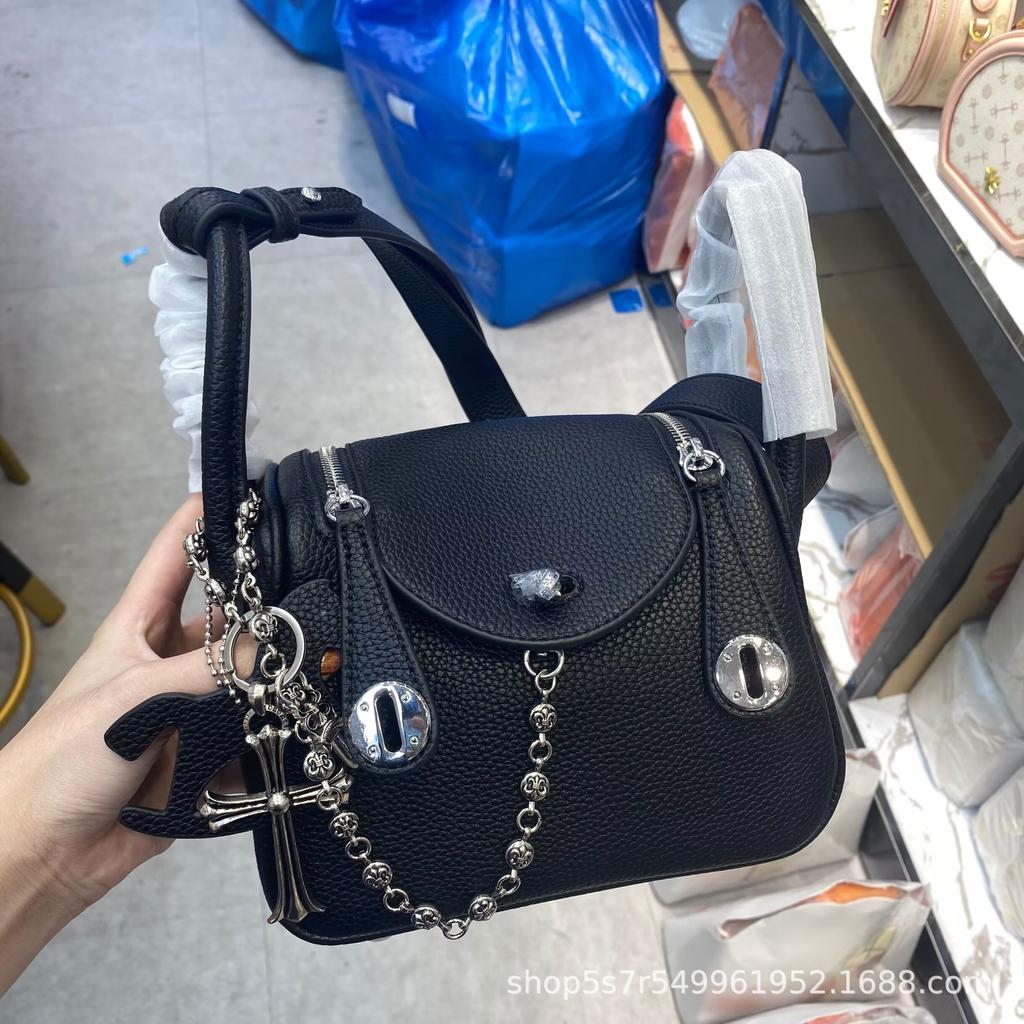 Bag Retro Soft Cowhide Lychee Pattern Portable Shoulder Crossbody Macaron