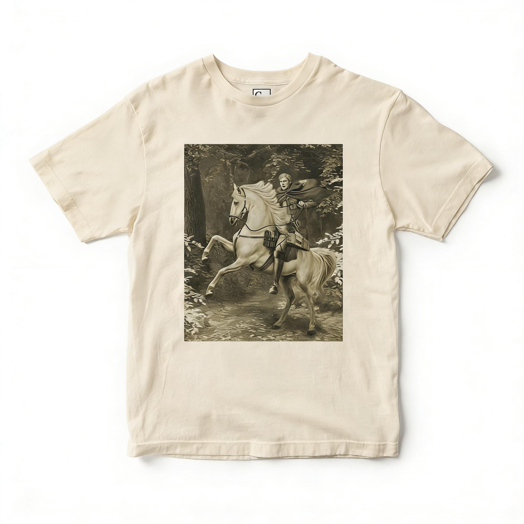 Unisexs Vintage Anime TShirt Black Cotton Knight on Horseback Forest Graphic Loose Fit Tee for Casual Otaku Daily Campus Home S