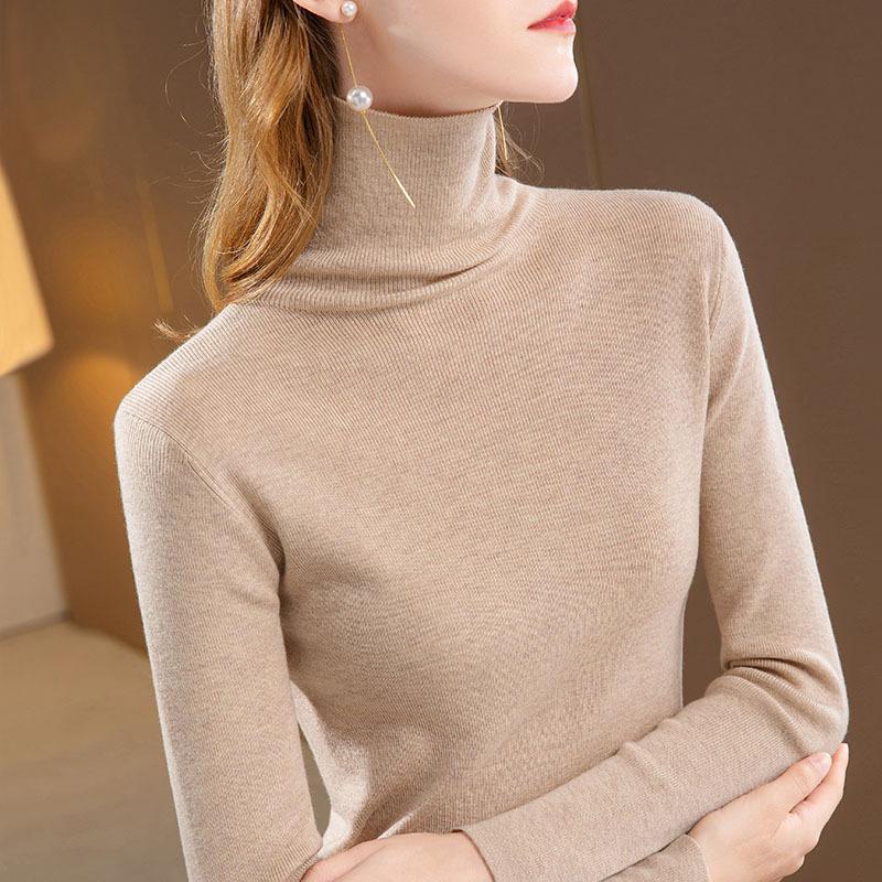 Turtleneck Knitted Bottoming Shirt Women's New Women's Clothing Solid Color Elastic Pullover Sweater Warm Inner Top