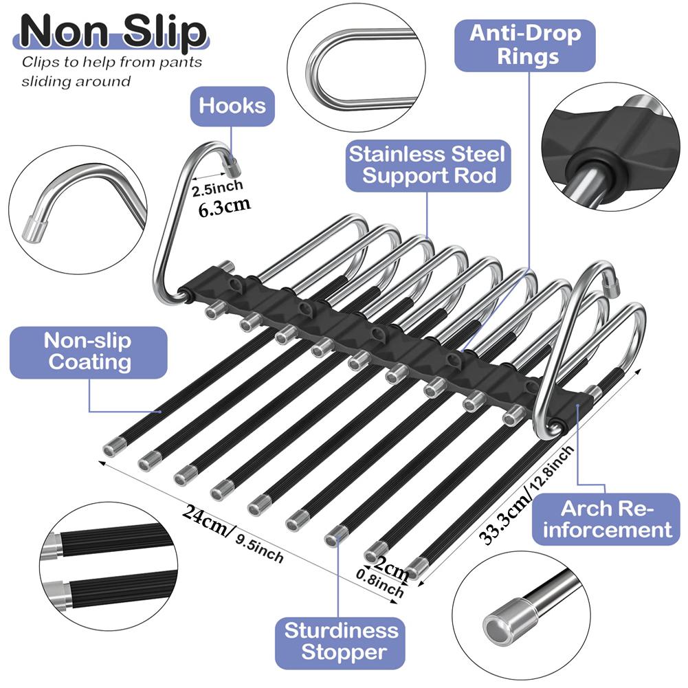 5 Grids and 9 Grids Stainless Steel Folding Pants Hanger – Multi-Layer Magic Clips & Retractable Space-Saving Organizer