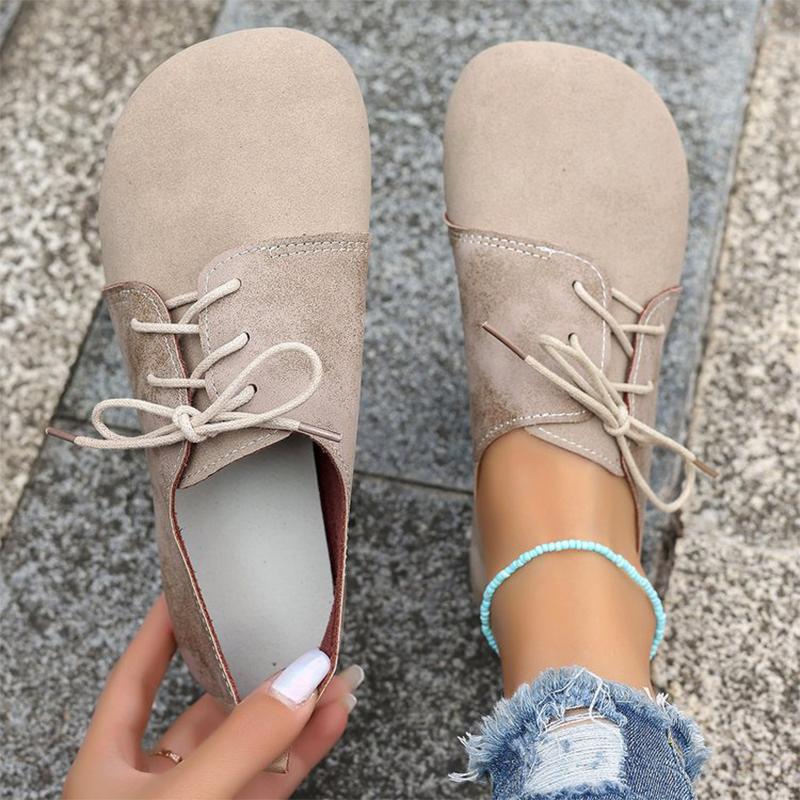 Fashion Brown Round Toe Flats Shoes Women 2025 Faux Suede Lace Up Flat Shoes for Woman Plus Size Soft Walking Casual Shoes Female