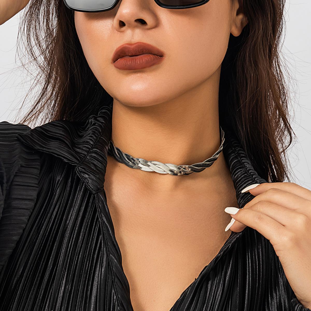 

Accessories, simple woven snake bone chain collar collar, cold temperament design plain chain necklace