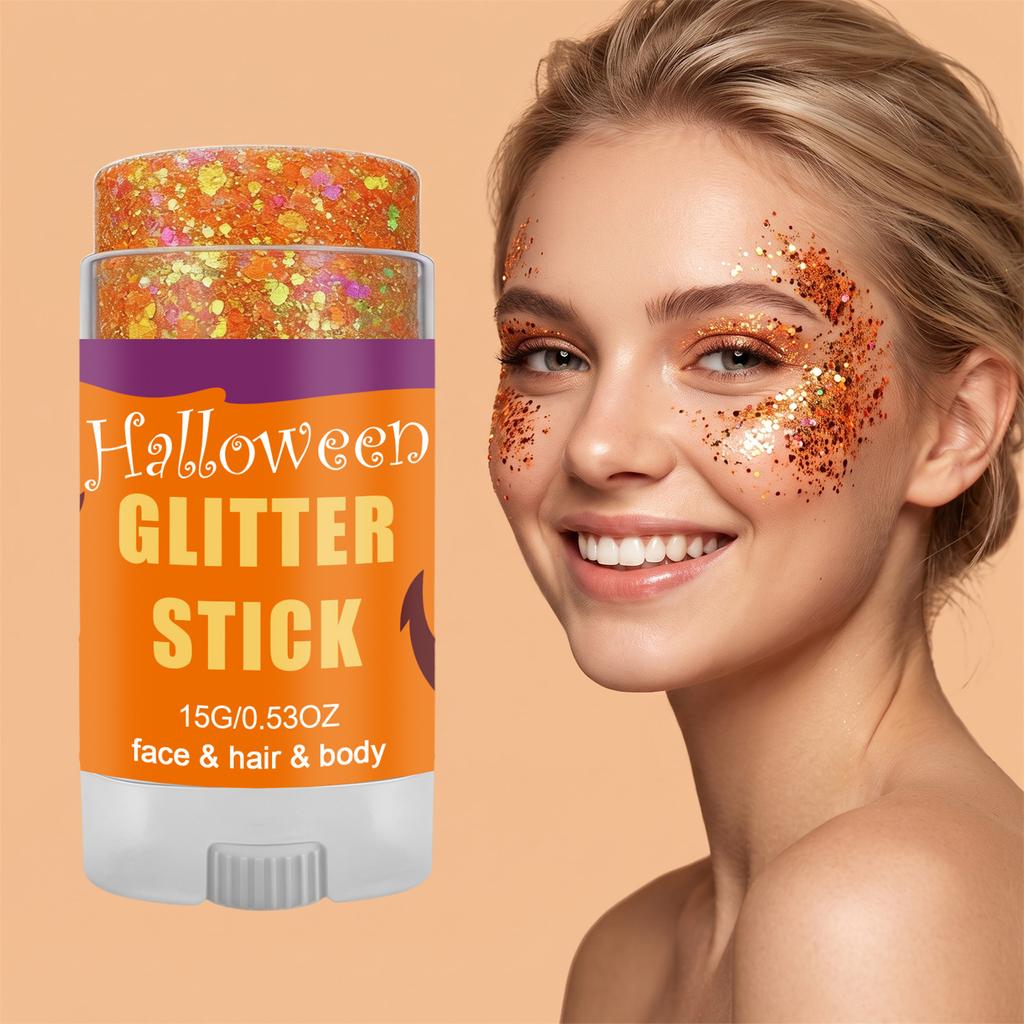 Halloween Glitter Stick Natural Shimmer for Face and Body, Orange