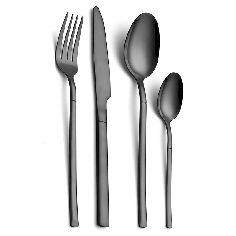 

Черный набор столовых приборов из нержавеющей стали 304, нож для масла, вилка для десерта, ложки, столовая посуда в западном стиле, набор столовых приборов, кухонные принадлежности