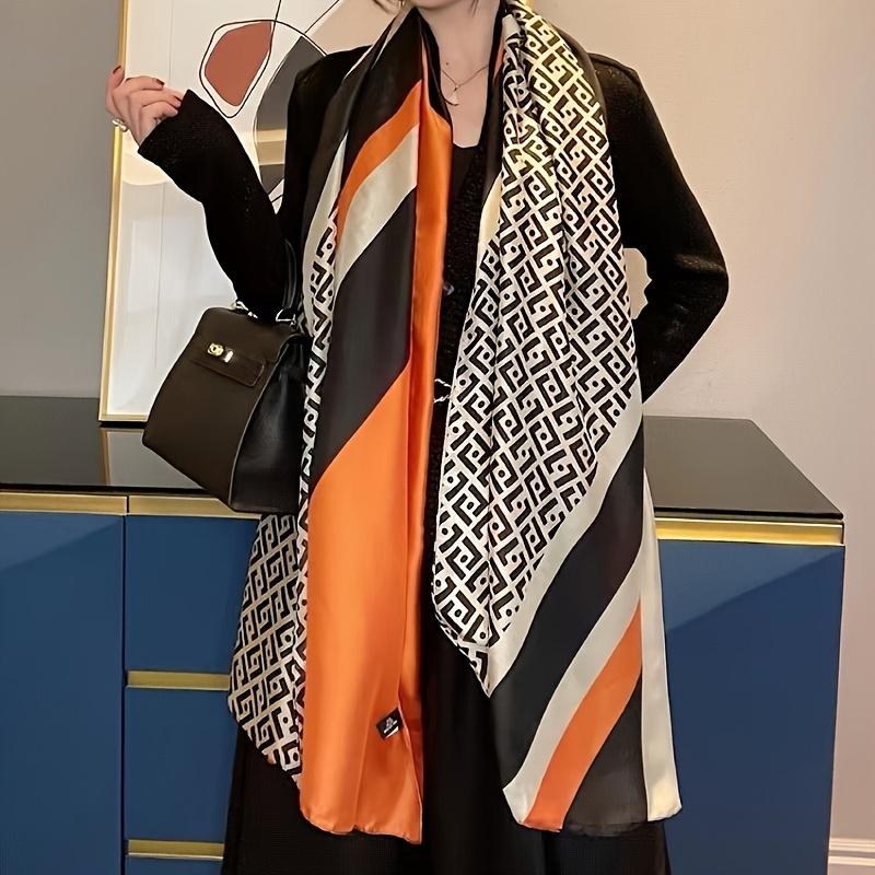 Luxury Brand Khaki Letter Printed Scarf Elegant Thin Smooth Satin Shawl Summer Windproof Sunscreen Large Scarf For Women