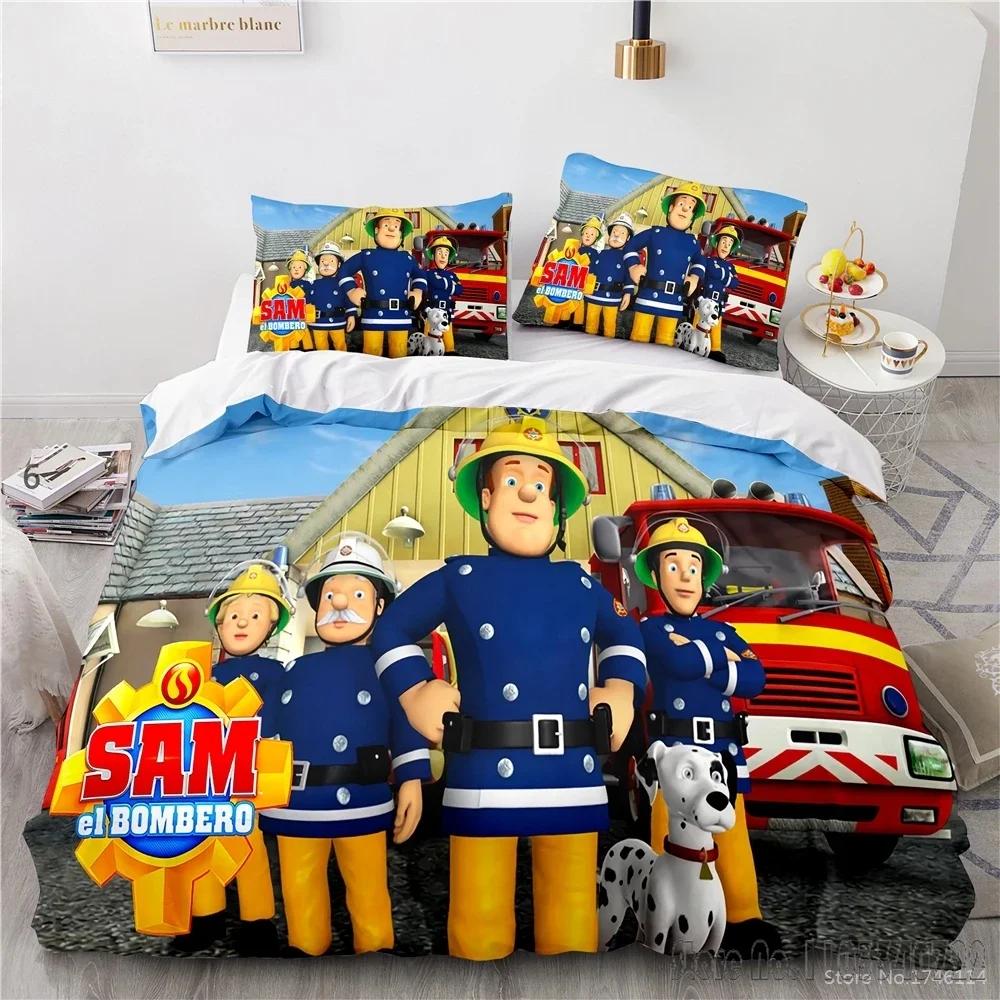 3D Cartoon Printed Fireman Firefighter Sam Duvet Cover Set HD Comforter Cover Bedclothes for Kids Bedding Sets Bedroom Decor