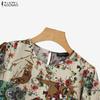ZANZEA Women Ethnic Print Casual Round Neck 3/4 Sleeve Blouse