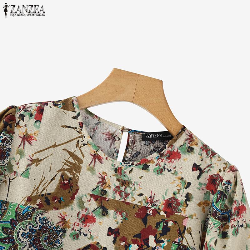 ZANZEA Women Ethnic Print Casual Round Neck 3/4 Sleeve Blouse