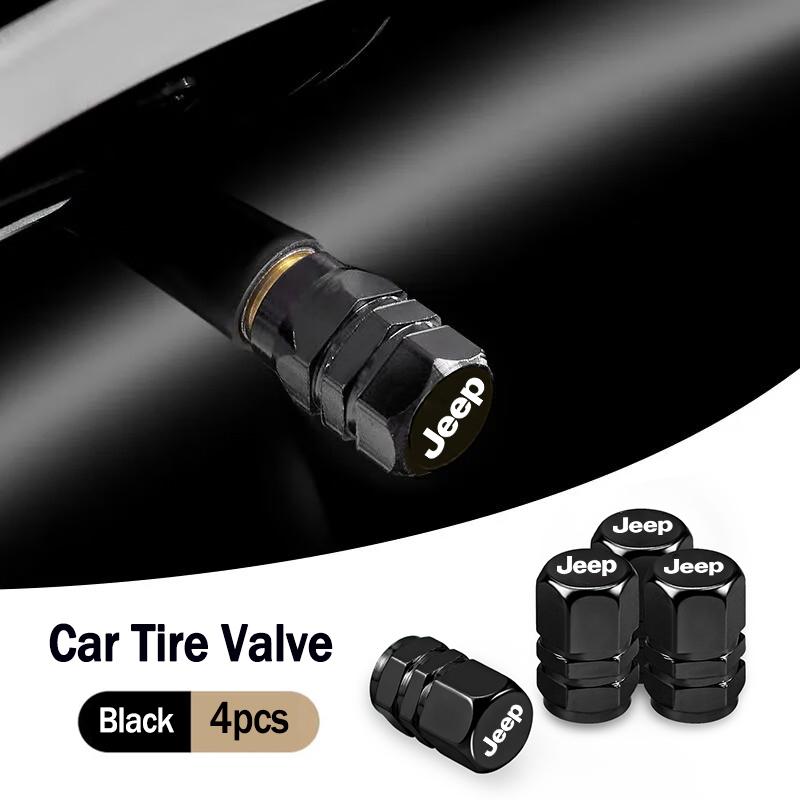 4 Pack Aluminum Alloy Car Tire Valve Covers Car Wheel Accessories for Jeep JPB Renegade Wrangler JK Compass Grand Cherokee Gladi AKT1