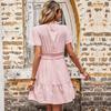Elegant sweet floral dress pink v-neck ruffle edge dress