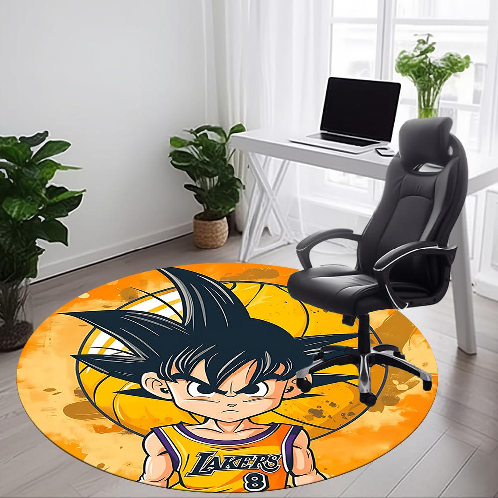 1pc Goku Lakers Office Round Area Rug, Indoor Mat Suitable For Office, Bedroom Living Room Home Decor, Room Deco,  Offic a0926214