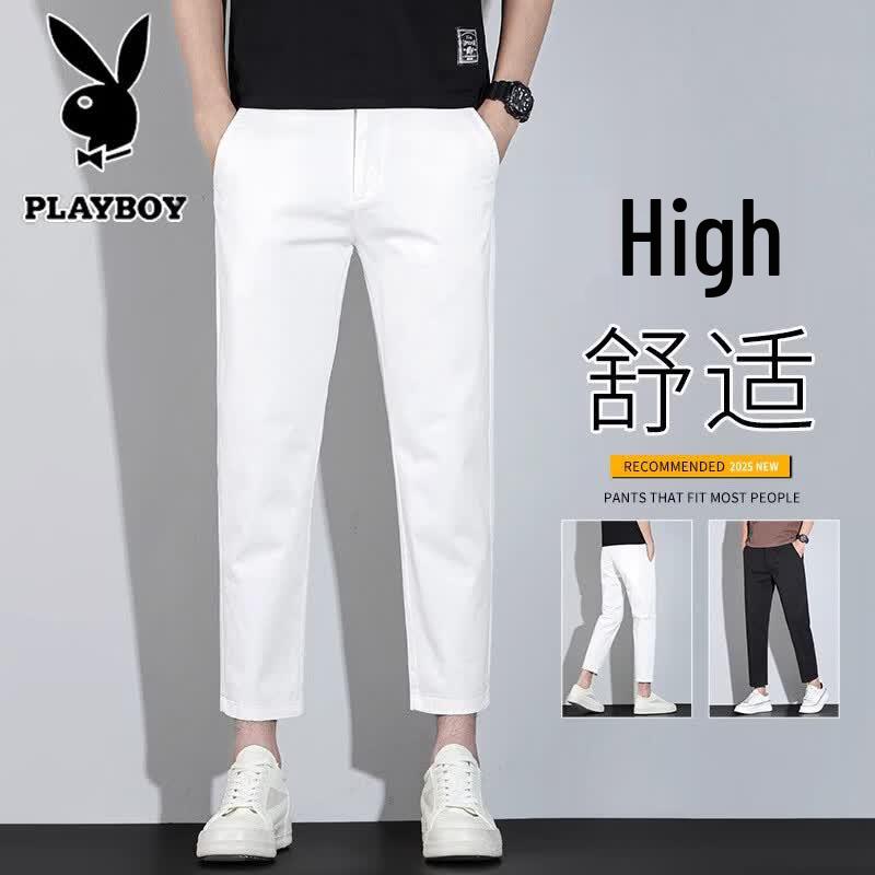 PLAYBOY Men's Slim Fit Nine-Point Casual Pants