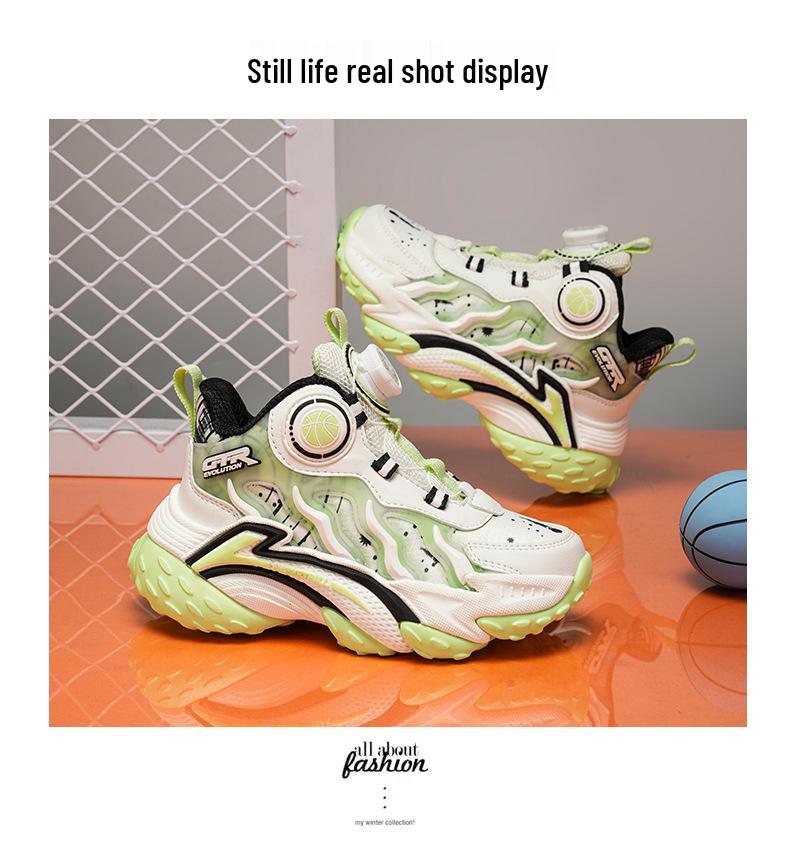 High-Top Basketballschuhe für Kinder - Herbst/Winter 2025 Leder, Drehverschluss, Abriebfeste Laufschuhe