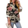 Women's Loose Ruffled Retro Floral Print Stand Collar Long Sleeve Cotton And Linen Top
