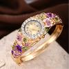 Ladies Floral Bangle Watch Rhinestone Round Dial Watch Elegant Quartz Wristwatch Sparkly Women Timepiece Gift for Mom Wife