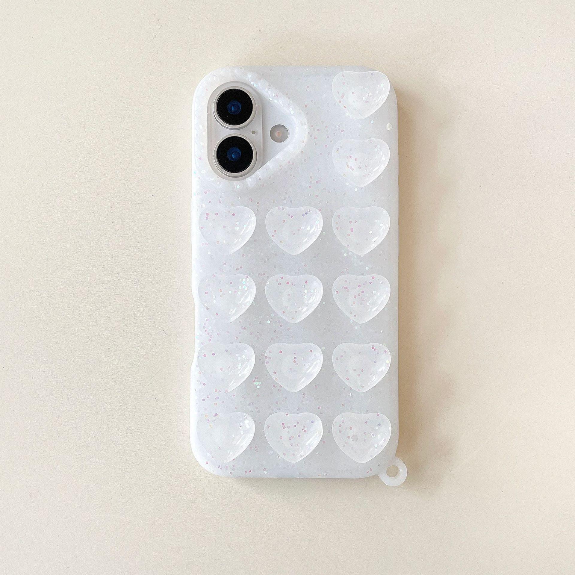 

Heart-Shaped Glitter Phone Case with Suction Cup for Apple 17 PROMAX, Trendy 16ins Style 14PRO, Creative 15 Semi-Transparent iPhone 16 Pro Max