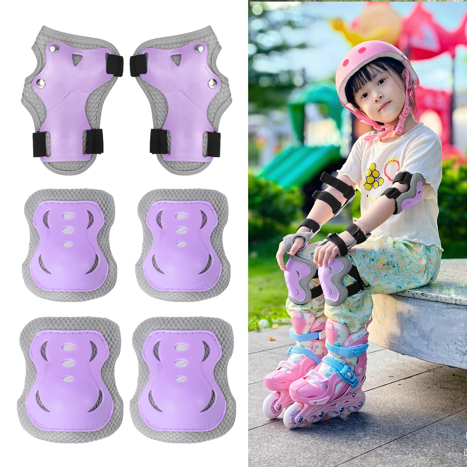 

LittleSo Protector Set for Ages Suitable for Roller and Includes and Knee Guards and Storage Bag Kids 6-Piece 3-12, Bicycles, Skateboards, Skates, фіолетовий