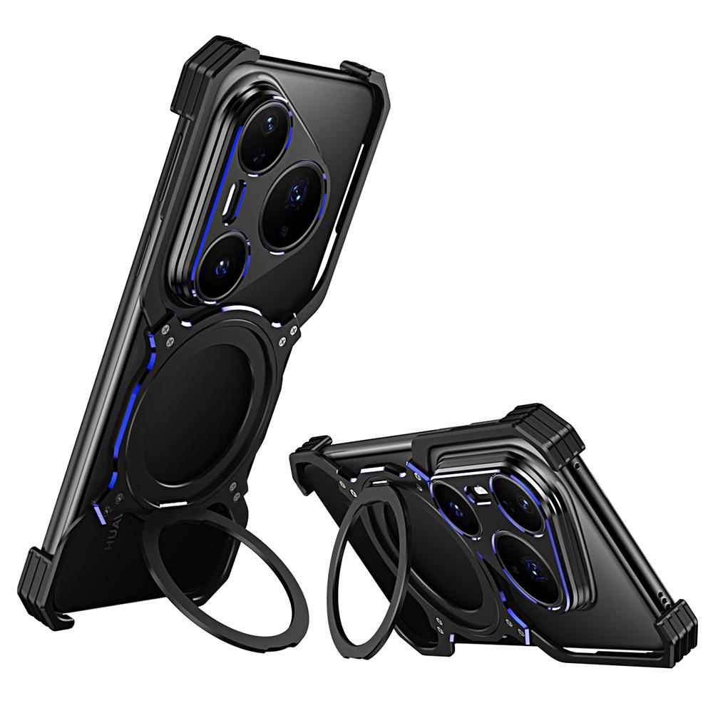 

For Huawei Pura 80 Pro Case Kickstand Metal Bumper Magnetic Phone Cover Black/Blue