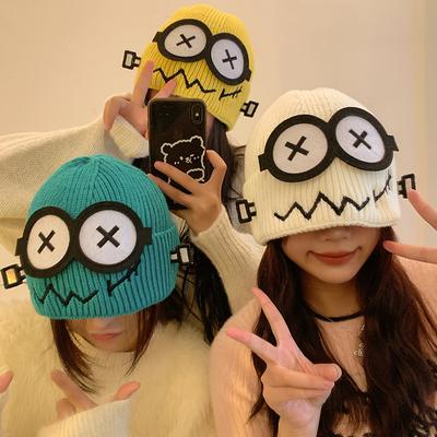 Funny and Cute Knitted Woolen Hat for Women Autumn and Winter Warm Cartoon Warm and Cold Ear Protection Hat Student Head Cap