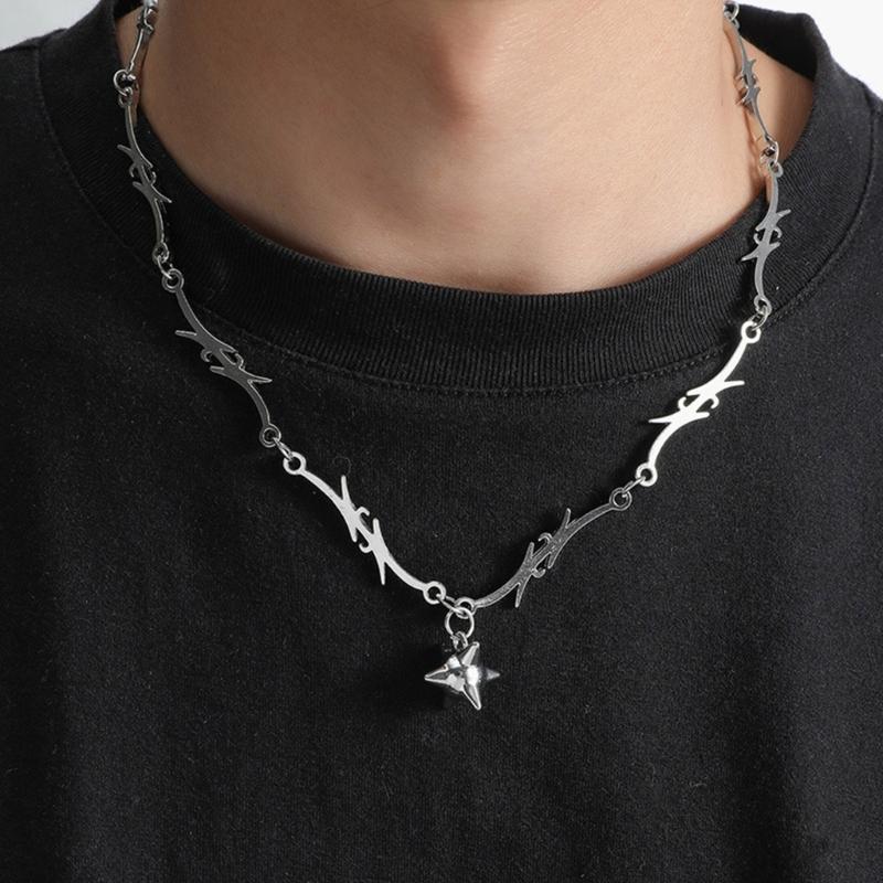Star Pendant Clavicle Chain Jewelry Gothic Thorns Choker Necklace for Men Women Unisex Hip Hop Rock Jewelry Flame Chain