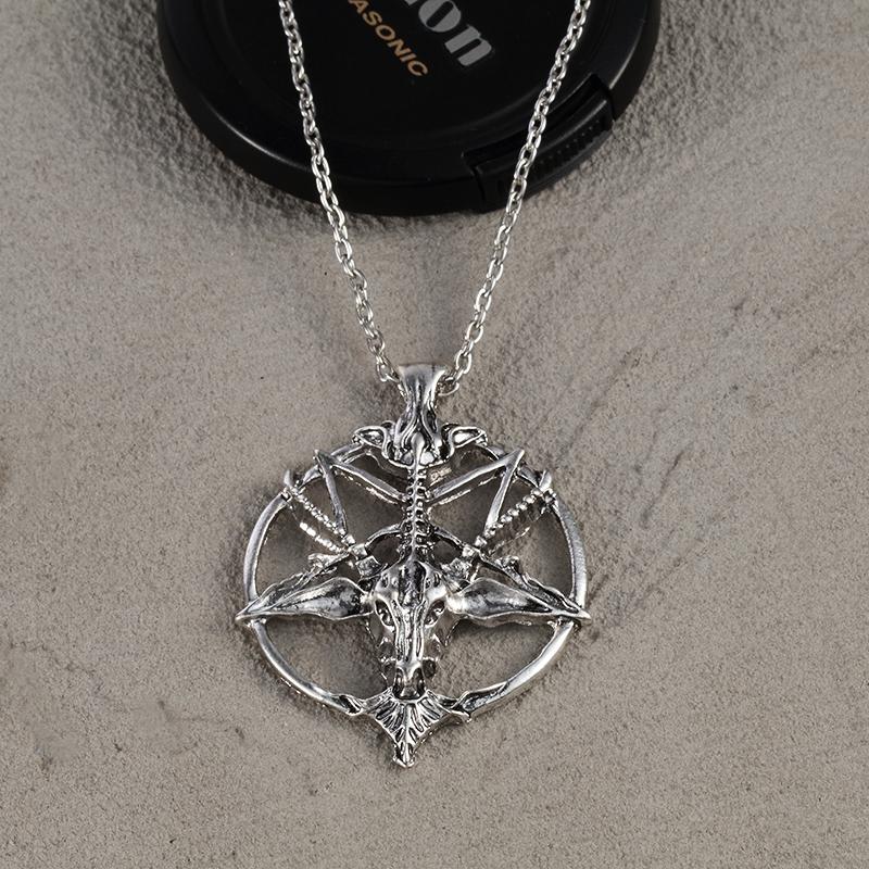 Fashion Vintage Charm Pendant Pentagram Pan God Skull Goat Head Shape Necklaces For Women Men Party Hit Hop Chain Jewelry Gift