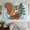 Horizontal Forest Tapestry Wall Hanging - Squirrel Pinecone Suitable for Dorm, Horizontal Wall Panel with Squirrel & Pinecone Print, Fabric Decoration