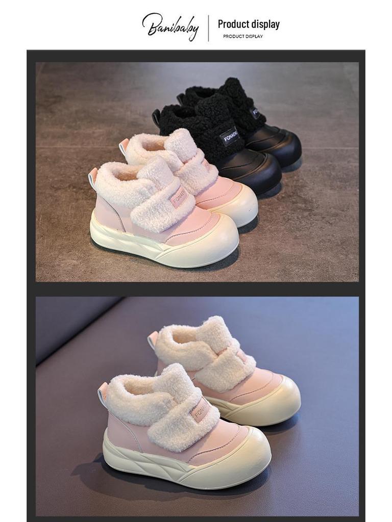 Children's White High-Top Velcro Shoes 2025 - Plus Velvet, Thick Sole