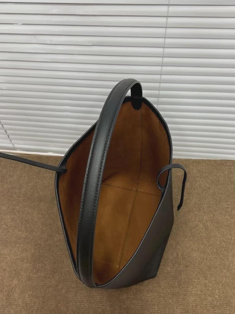 Korean Style Women's Genuine Leather Bucket Bag – Large Capacity Cowhide Shoulder Tote