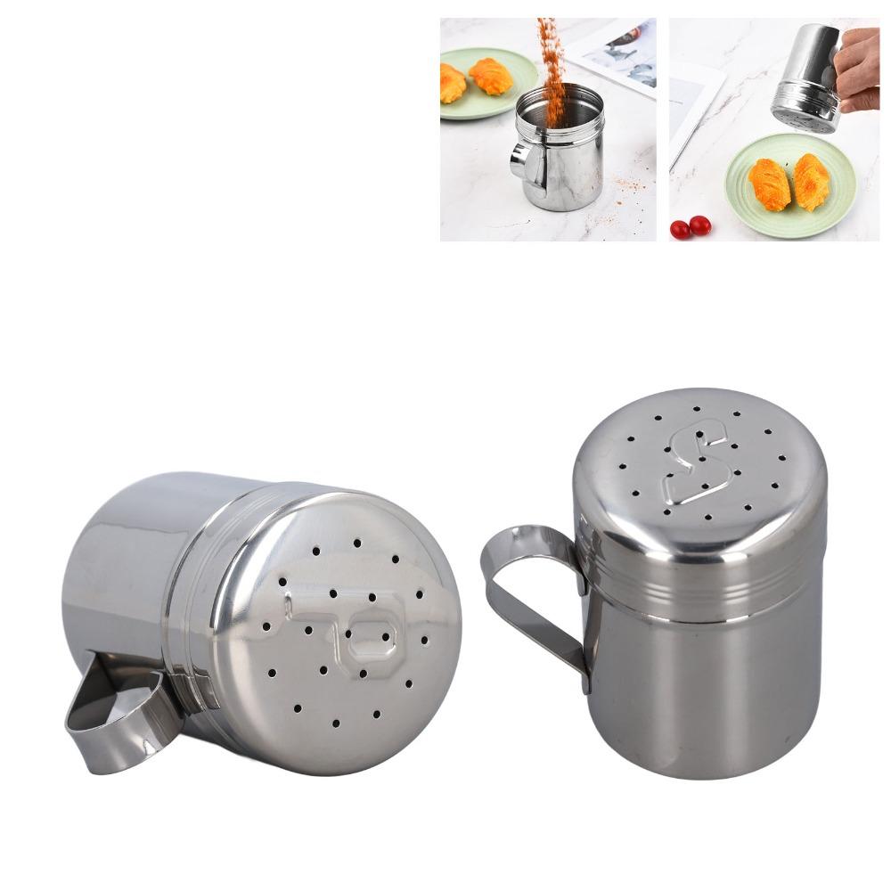 2PCS Stainless Steel Salt & Peppers Set Professional S Shape P Shape Seasoning Bottle with Handle Dishwasher Safe