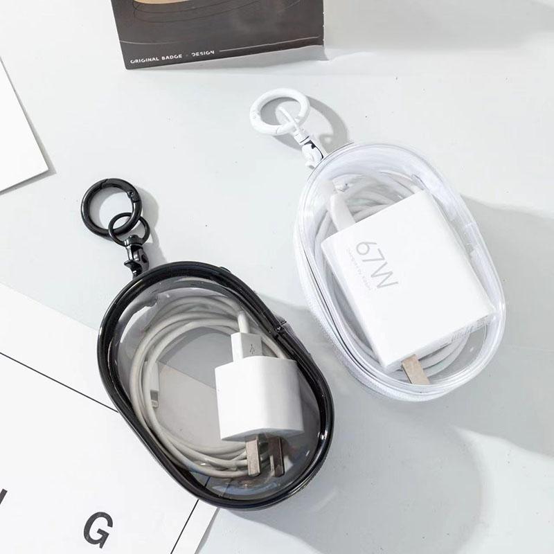 Portable Transparent Zipper Storage Bag, Data Cable Organizer Bag, PVC Charger Line Storage Pouch, Multi-Function Earphon