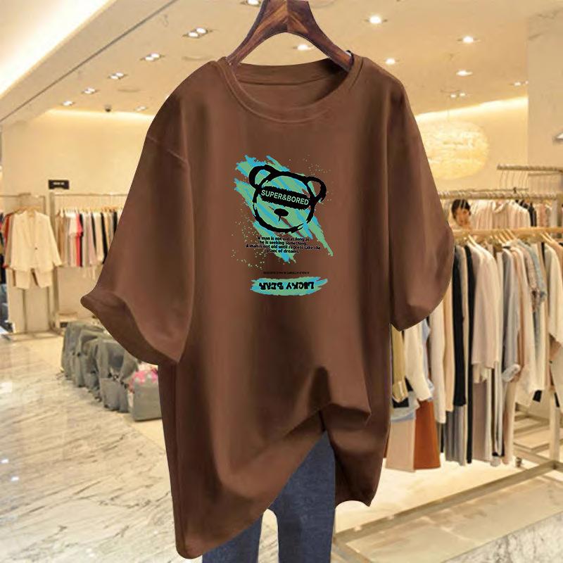 

New cotton printed summer loose t-shirt casual fashion short-sleeved top bottoming shirt XXXL