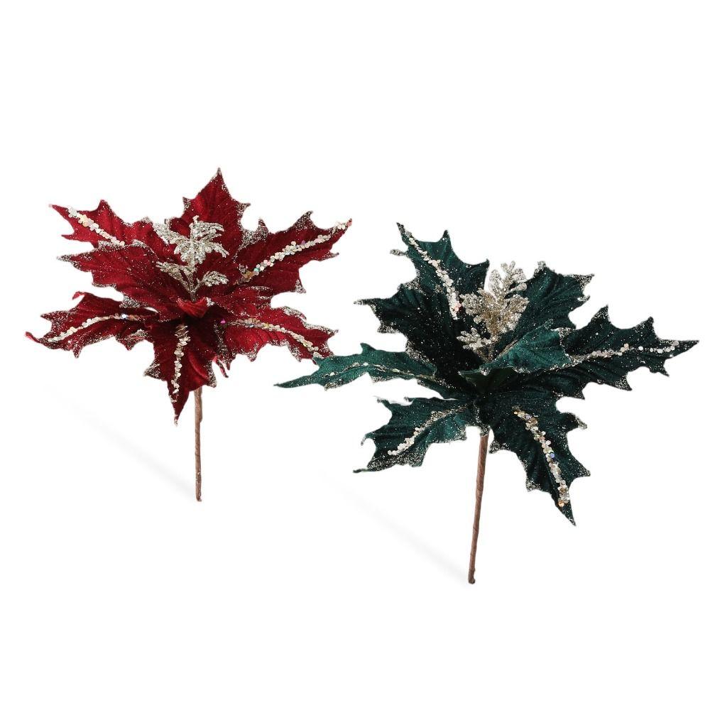 New Glitter Christmas Artificial Flowers Flannel 15cm Xmas Tree Decorations Sequin Glitter Poinsettia DIY Decoration