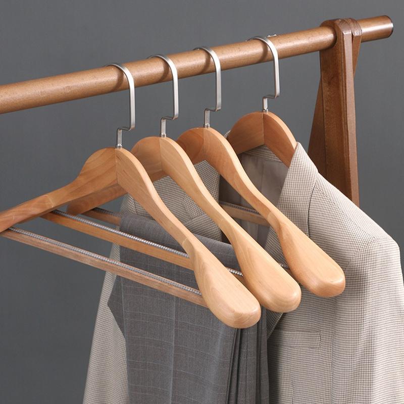 3pcs Non Slip Wide Shoulder Hanger Wooden Heavy Duty Strong Coat Hangers,Smooth Finish 360° Swivel Hook Solid Wood Hangers Shirt Suit Closet Organizer