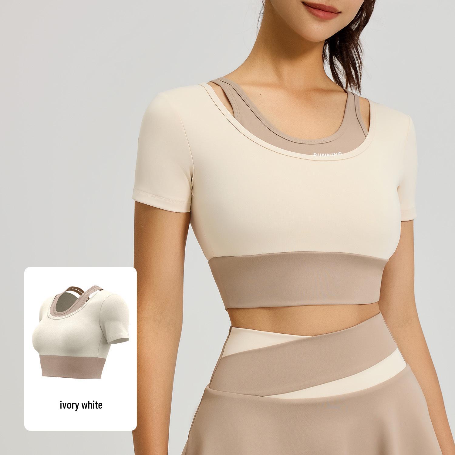 

Women s Quick-Dry Color-Block Yoga Set with Chest Pads Medium