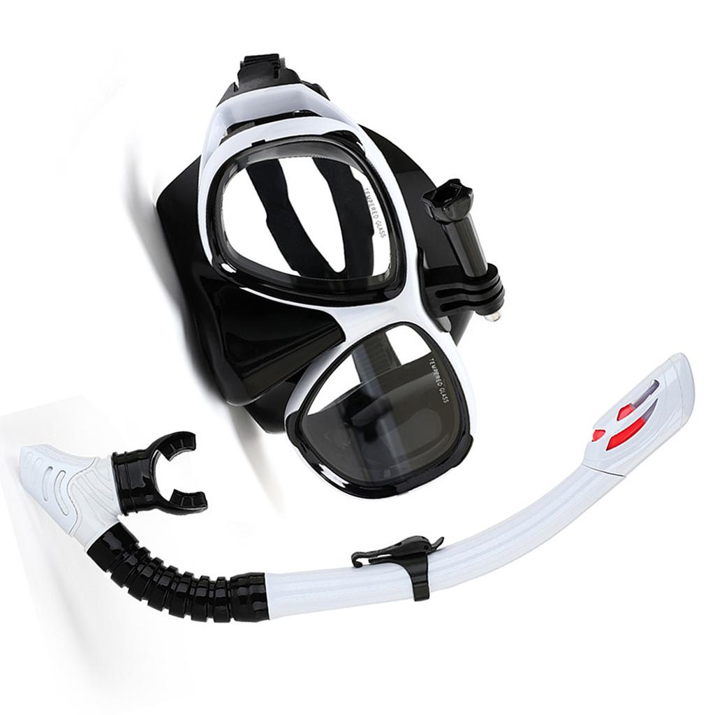 Snorkeling Mask with Action Cam Mount Dry Snorkel Set Comfortable Silicone Diving Goggle for Travel Easy Breathing