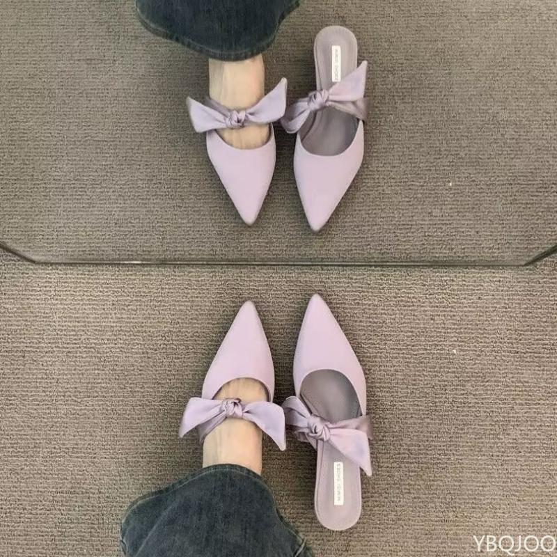 2025 Summer New women Versatile Comfortable Purple sandal with Butterfly Knot Fashionable Simplicity Baotou women Half Slippers