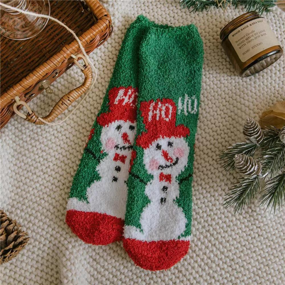 New Christmas Socks Coral Fleece Winter Plush Thickened Warm Confinement Floor Socks Men and Women Couple Socks Sleep Socks Gift