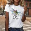 Fashion Women Beautiful Flower Dragonfly Print T Shirt Funny Casual O-neck Short Sleeves T-shirt Summer Female Tee Shirt