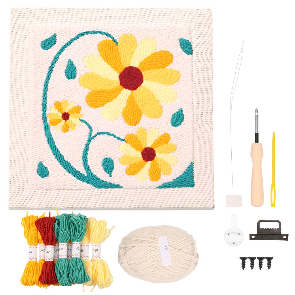 DIY Punch Needle Embroidery Starter Kit For Beginner Kids Adults Handicraft Poking Embroidery Yarn Painting Arts Home Decor Gift