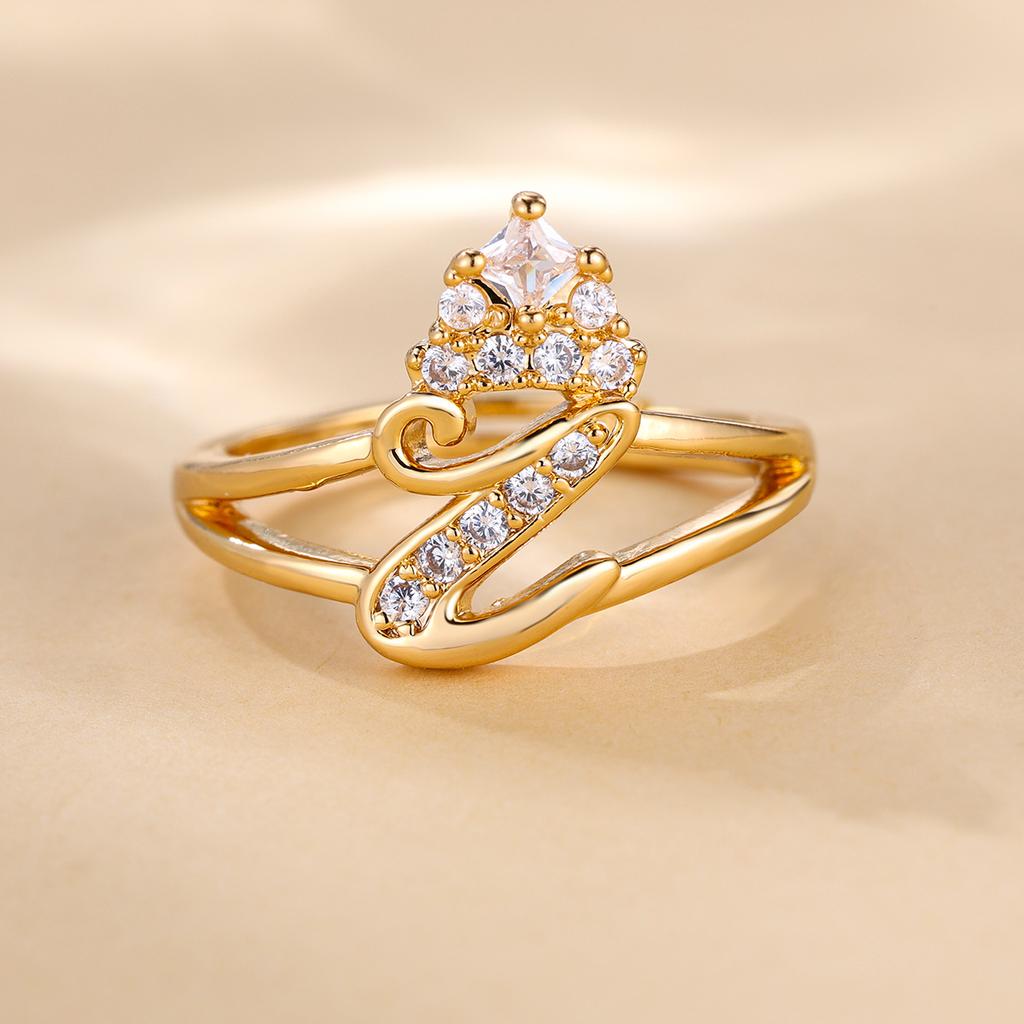 Bague de princesse en Zircon, couleur dorée, 26 lettres anglaises, anneau d'ouverture réglable, bijoux de mariage, cadeau de saint valentin, 1 pièce