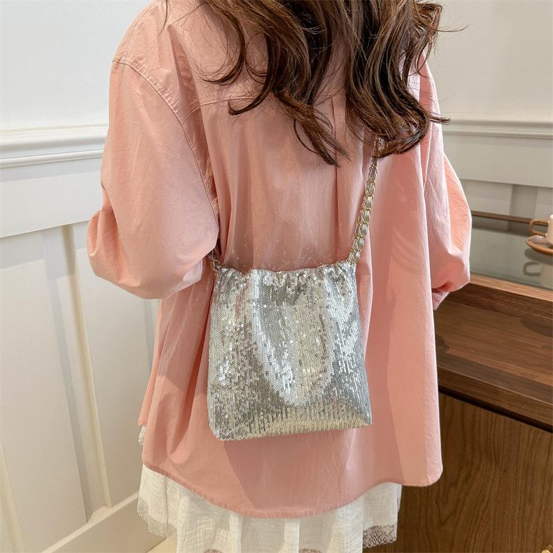 Sparkling sequined chain bucket bag women's 2025 new niche Korean version fashion underarm shoulder crossbody bag